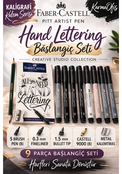 Faber-castell Pitt Artist Pen Hand Lettering Seti 9 Parça Kaligrafi Kalem Brush Pen Fineliner