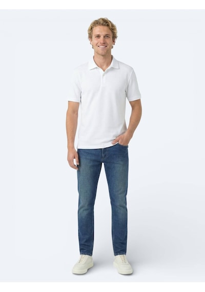 Kip Beyaz Düz Polo Yaka Pamuk Karışımlı T-shirt Beyaz