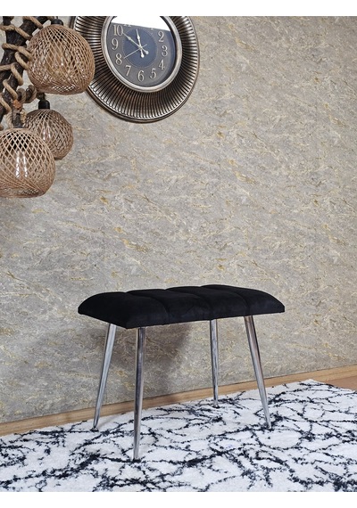 Zafir Krom Sivriltme Ayaklı 60 Cm Puf Bench - Puf - Bench - Oturak - Mutfak Oturağı - Antre Oturağı Siyah