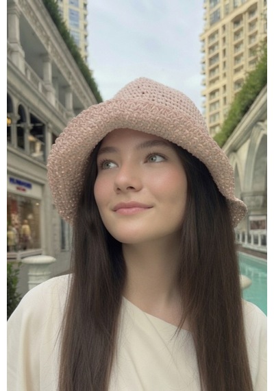 Mollycrush Kadın Pembe Yazlık Örgü Bucket Şapka Güneş Koruyucu Trend Kova Model Toz Pembe