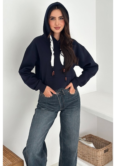 Noa & Noa Kadın Fular Detaylı Kapüşonlu Sweatshirt Casual Charm Lacivert