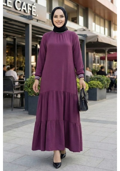 Hb Harma Time Butik Kadın Ayrobin Kolu Ribanalı Uzun Pembe Tesettür Elbise Hb Harma Time Butik Kadın Ayrobin Kolu Ribanalı Uzun Pembe Tesettür Elbise