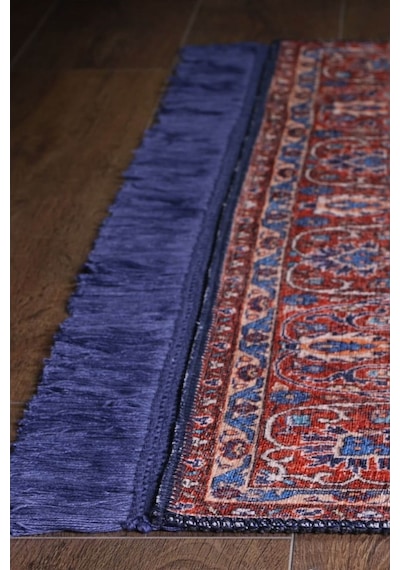 Blues Vintage Desenli Dokuma Taban Dekoratif Lacivert Halı (Al 87