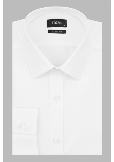İmza Beyaz Uzun Kollu Bez Ayağı Sert Yaka Cepsiz Pamuklu Basic Slim Fit Dar Kesim Gömlek 1004240057-beyaz Beyaz
