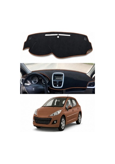 Peugeot - 207 2006-2014 Uyumlu Torpido Koruma Kılıfı - Kahverengi Şeritli