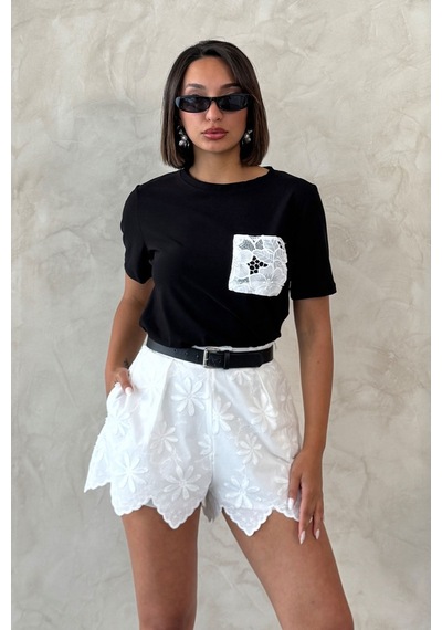 Verymoda Cep Detaylı Tişört D2860 Siyah Beyaz