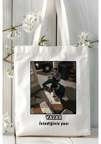 Art Hediye Yazar Baskılı Bez Omuz Çantası Kişiye Özel Model 2 Çok Renkli