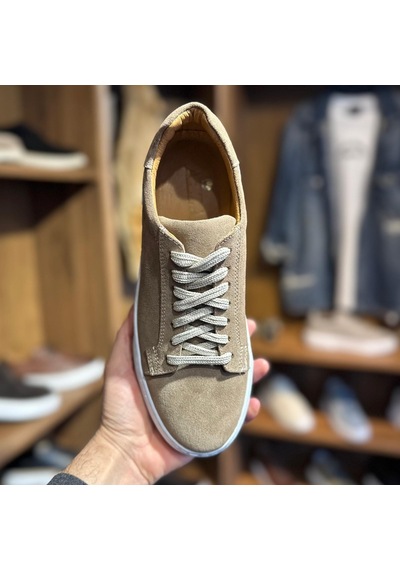 Alza %100 Hakiki Deri Erkek Sneaker Günlük Rahat Ve Şık Ayakkabı - Bej Süet