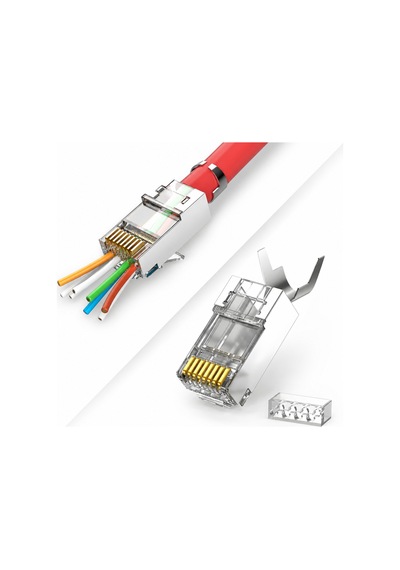 Mn119xf Cat7 Ftp Sftp Ez Rj45 Konnektör 3 Adet Metal Gövdeli Kalın Kablo Uyumlu