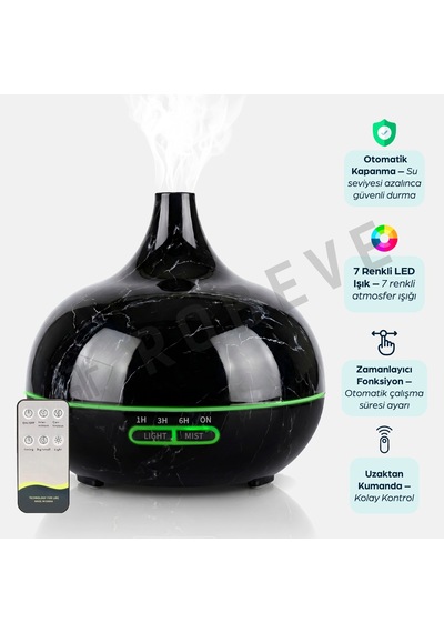 Robeve 550 Ml Otomatik Hava Nemlendirici Buhar Makinesi Oda Nemlendirici Aroma Difüzör Siyah Mermer