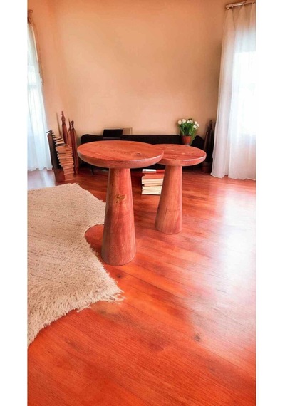 Doğal Masif Ahşap Yan Sehpa Seti 2 Li Maun Renk Zigon Ve Fiskos Takımı - Wooden Side Table Maun