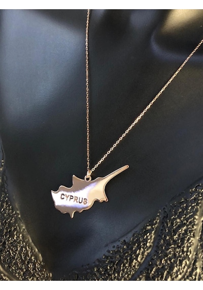 Kıbrıs Cyprus Haritası Bayrağı Rose Renk 925 Ayar Gümüş Ülke Kolye