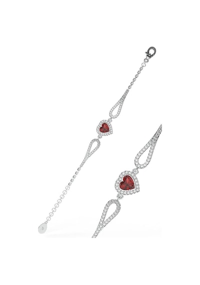 Roza Silver 925 Ayar Lal Taşlı Rodyum Pırlanta Görünümlü Kalp Gümüş Bileklik Rb10059 Gümüş