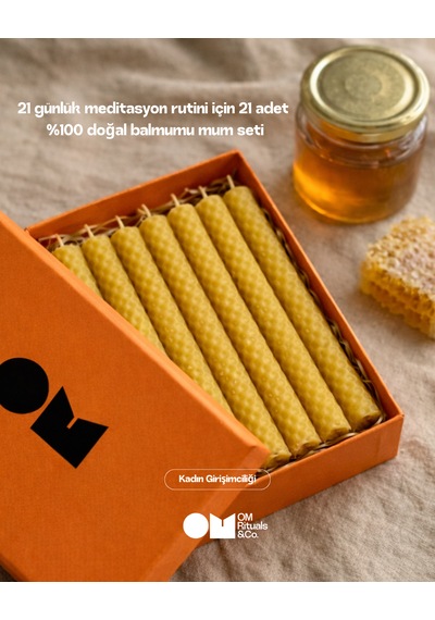 21 Gün Meditasyon Seti %100 Doğal Bal Mumu Mum 21 Adet Ritüel & Niyet Mumları Sarı