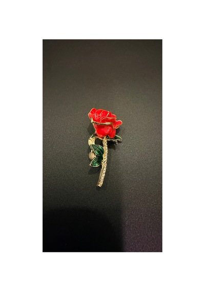 Kırmızı Ortanca Figürlü Kristal Broş - Gold Kenarlı Çiçekli Kadın Yaka İğnesi Çok Renkli