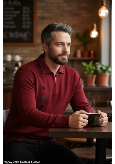 Kamalı Erkek Bordo Tüylenme Yapmayan Standart Fit Normal Kesim Nakış Desen Polo Yaka Triko Kazak Kamalı Erkek Bordo Tüylenme Yapmayan Standart Fit Normal Kesim Nakış Desen Polo Yaka Triko Kazak