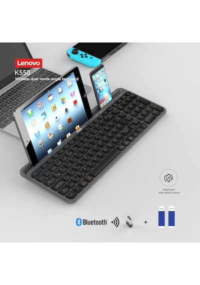 K550 Tablet Standlı Bluetooth + 2.4 Ghz Kablosuz Dual Modlu Sessiz Klavye