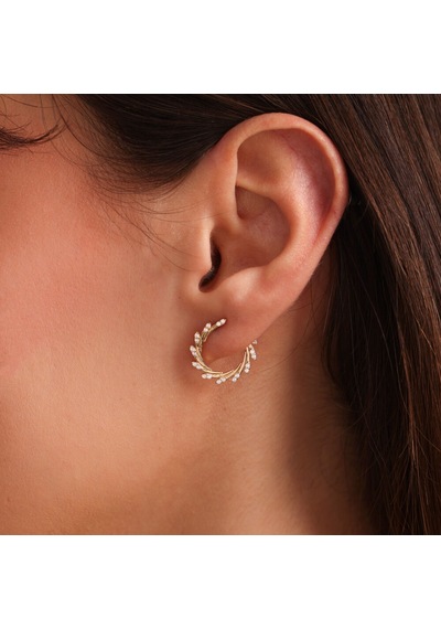 Sembol Gold Altın Halka Küpe Özel Tasarım Taşlı 1.7 Cm