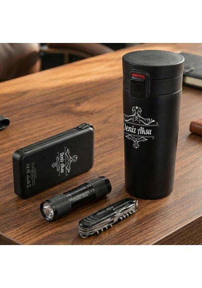 Bk Gift Kişiye Özel İsimli 5067 Termos & Powerbank & Çakı & Fener & Seti -2, Hediye Kutulu Premium Hediye Kobitmeyencom36380 Bk Gift