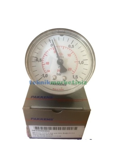 63MM -1 / +1.5 Bar Arkadan Çıkışlı G1/4" ManovakuMMetre Pakkens