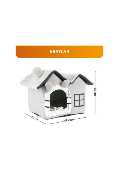 Gobypet 2 Çatılı Kedi Evi Ve Küçük Irk Köpek Kulübesi Ve Yuvası Minderli Peluş İç Mekan Yatağ