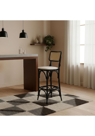 Sofa Hazeranlı Ahşap Bar Sandalyesi Siyah