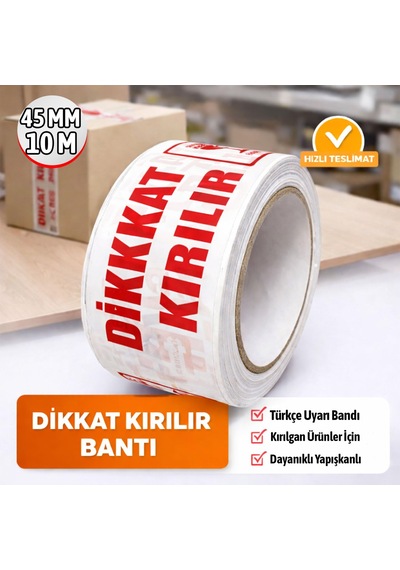 Tr 5 Adet Dikkat Kırılır Koli Bandı 45x100 Mt Kırılabilir Uyarı Baskılı Güçlü Paketleme Bantı