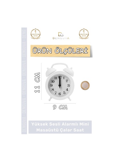 Çalarsaat Premium Sessiz Akar Mekanizma Ofis Masaüstü Komodin Küçük Analog Dekoratif Çalar Saat Çok Renkli