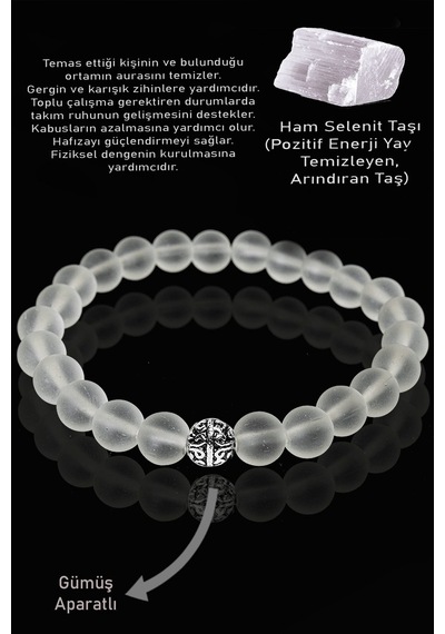 Sertifikalı Aaa+ Ham İşlenmemiş Selenit Taşı Bileklik - Gümüş Apa Çok Renkli