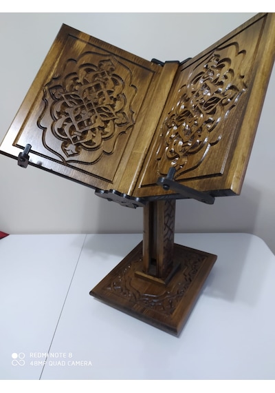 Asansörlü Ahşap Rahle - Selçuklu Motifli Rahle -Ahşap Yer Rahlesi