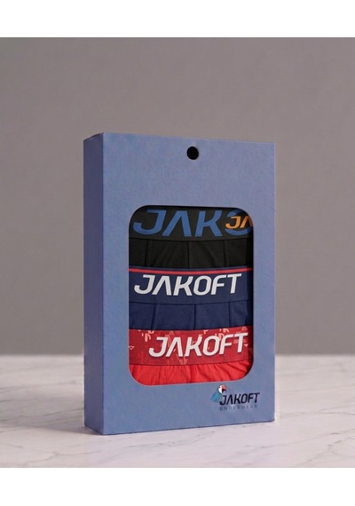 Jakoft Classic Pamuklu Erkek Boxer 3'lü Paket Kırmızı - Siyah - Lacivert