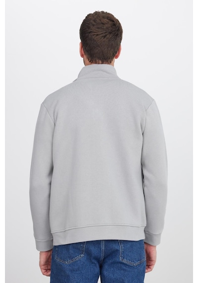 Tudors Unisex Relax Fit Rahat Kesim Pamuklu 3 İplik İçi Polarlı Fermuarlı Cepli Gri Sweatshirt Hırka-41680 Gri