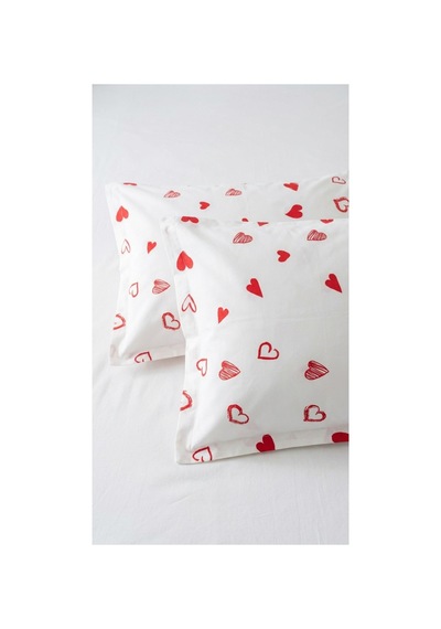 %100 Pamuklu Kalp Desenli Volanlı Yastık Kılıfı 2 Adet 50x70 Cm Beyaz - 864264444 Beyaz