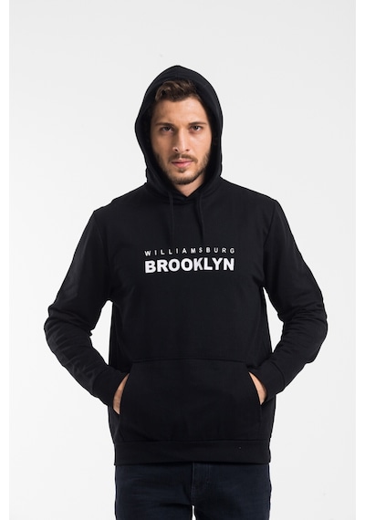 Erkek Kapşonlu Rahat Kalıp İnce Wıllamsburg Brooklyn Baskılı Swetashırt Spr24sw123 Siyah