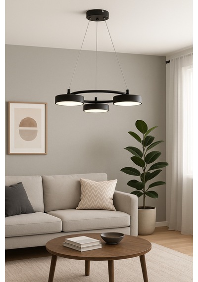 Parla Modern Salon Yatak Odası Giyinme Odası Mutfak Beyaz Işık Ledli Renk 3 Lü Led Avize Siyah Siyah