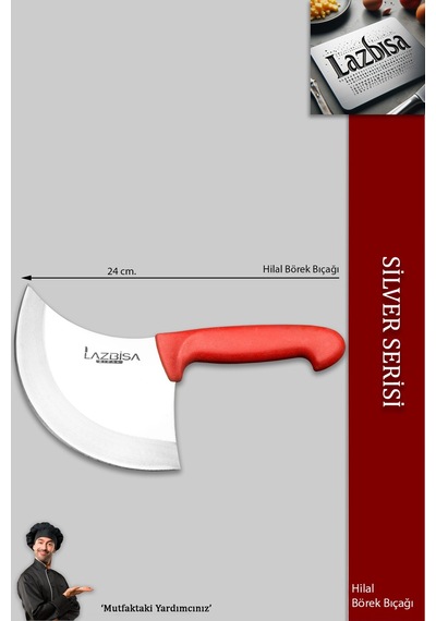 Lazbisa MFT-524 Silver Serisi Pide Börek Bıçağı Mutfak Bıçak Pizza Bıçak Kırmızı