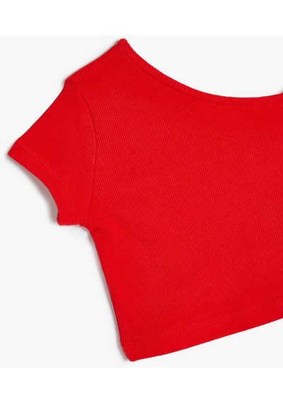 Koton Crop Tişört Asimetrik Yaka Kısa Kollu Pamuklu Kırmızı 4skg10107ak Kırmızı