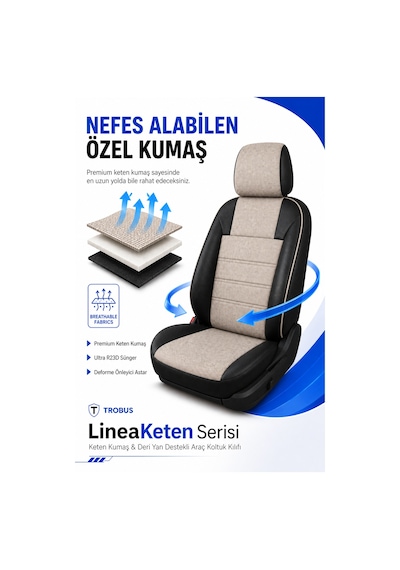 Renault Broadway 1990-2000 Uyumlu Lineaketen Serisi Ortopedik Bej Siyah Bej Koltuk Kılıfı