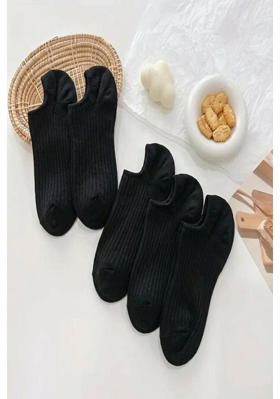 Ozzy Socks 6 Çift Kadın Siyah Şık Çizgili Rahat Sneaker Çorap Siyah