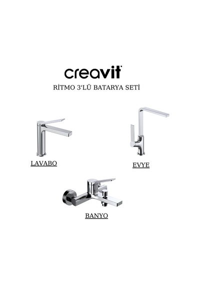 Creavit Ritmo Lavabo Banyo Eviye Bataryası 3'lü Set RT1500-RT2500-RT8500 Krom