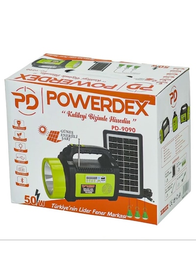 Powerdex Pd-9090 50w Güneş Enerjili Şarjlı Radyolu Mp3 Bluetooth Hoparlörü Avcı Kamp Feneri Çok Renkli