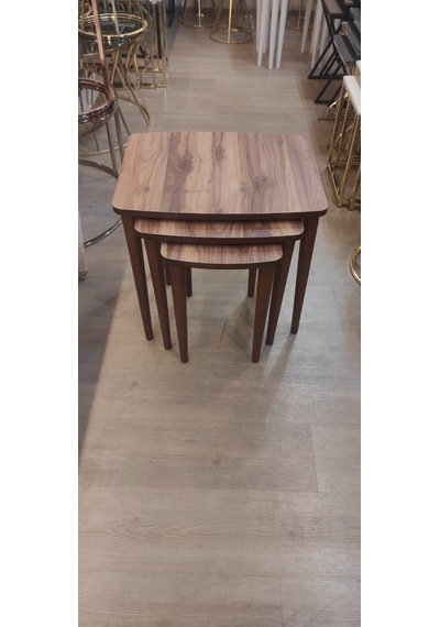3 Lü Mdf Lam Zigon Sehpa Takımı , Ahşap Zigon Sehpa Amalfi Cevizi