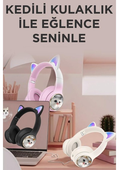 Torima HD11 Sevimli Kedi Karükatür Bluetooth 5.3 Kulak Üstü Kulaklık