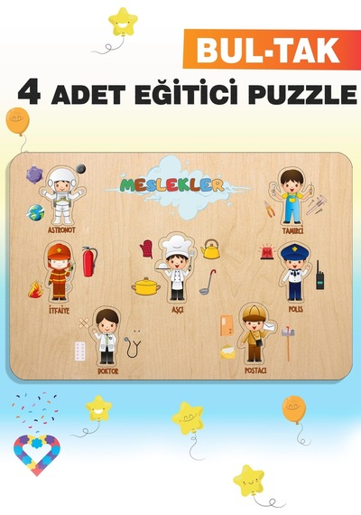 Ahşap Türkçe 4 Lü Set Eğitici-öğretici Yapboz