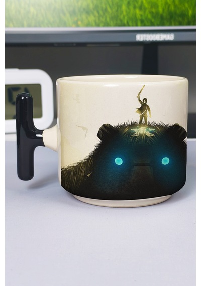 Shadow Of The Colossus Baskılı Seramik Lüks Kupa 1 Adet T Şeklinde Özel Siyah Kulp Dalga Kulp V3t Çok Renkli