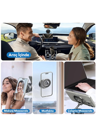 Woyax Magsafe Uyumlu 360 Mıknatıslı Ayarlanabilir Araç İçi Telefon Tutucu Kilitli Vakumlu Masa Dolap Cam Siyah