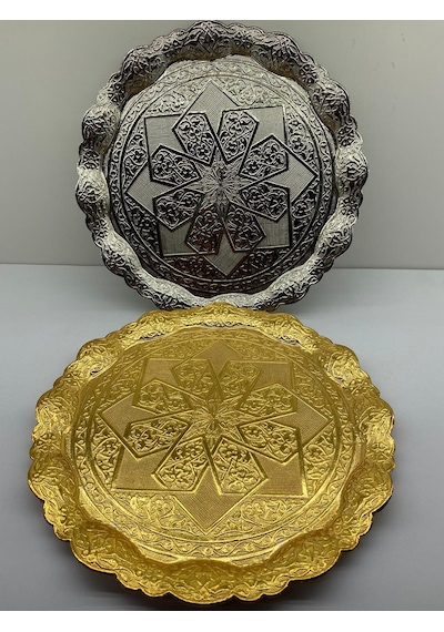 24cm Metal Tepsi Gümüş Ve Altın Renk 001