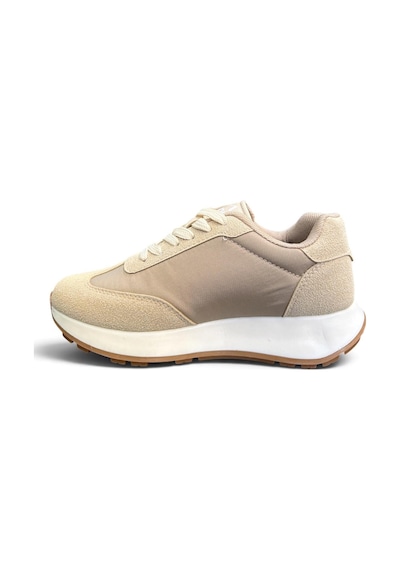 Noka Kadın Kalın Taban Spor Ayakkabı Memory Foam İç Tabanlı Bej