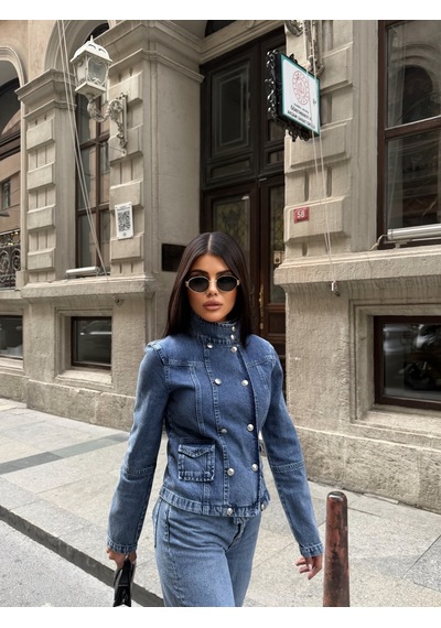 Out Of Standart Kadın Regular Fit Denim Düğme Detaylı Ceket İce Blue
