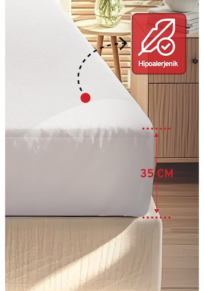 Eve Tekstil Fitted Pamuklu Bebek / Tek / Çift Kişilik Sıvı Geçirmez Yatak Koruyucu Lastikli Çarşaf Alez Beyaz